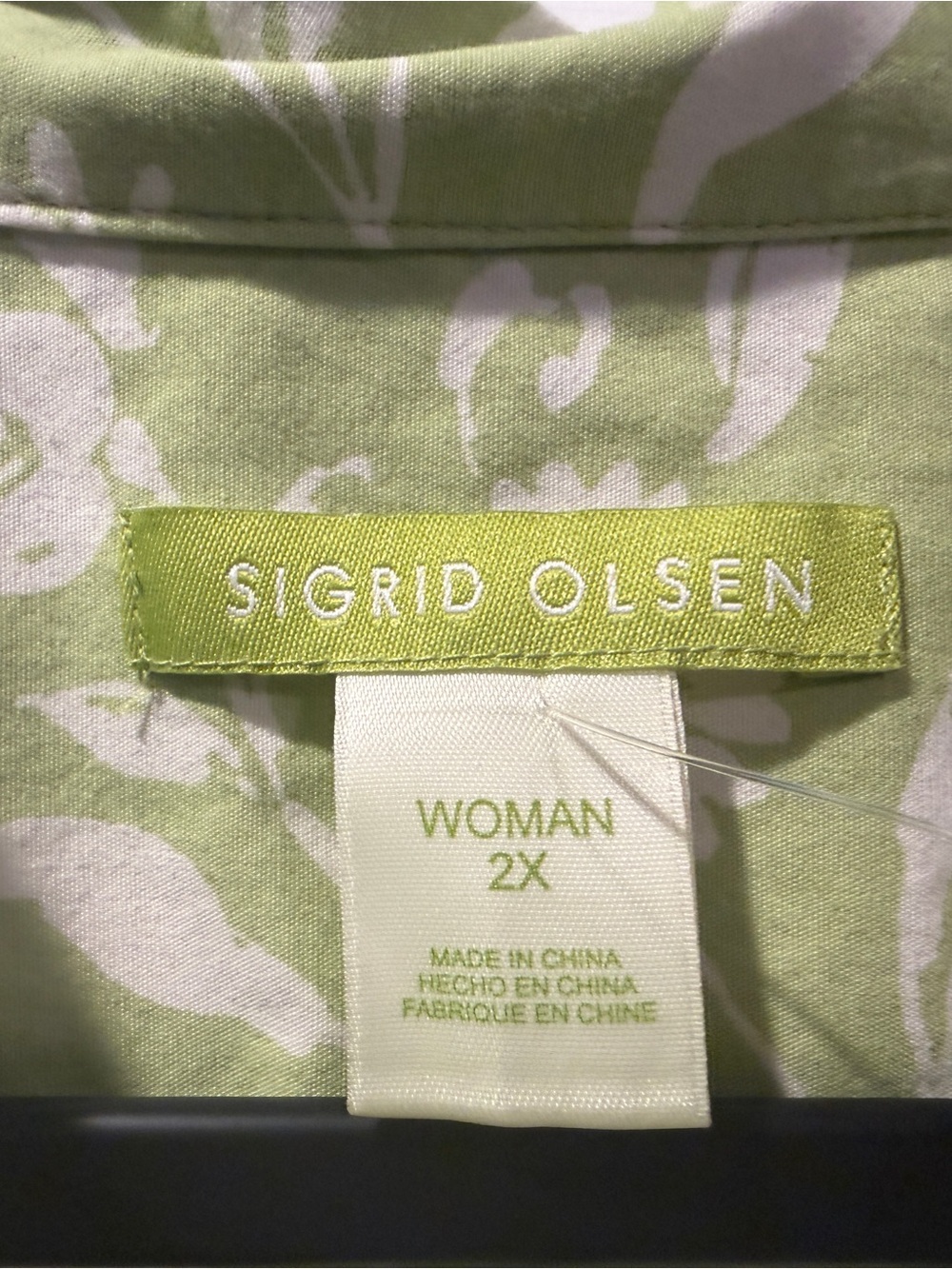 Sigrid Olsen Light Green Floral Button-Front Shirt - Picture 3 of 4